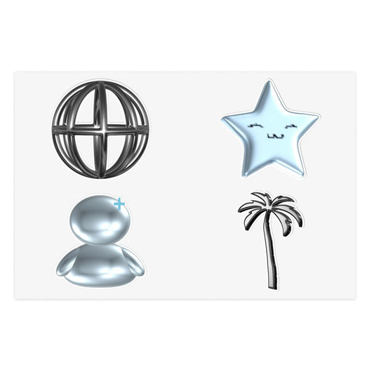 Chrome Charm Sticker Sheet — Kawaii Star, Palm Tree & Metallic Icons Printify