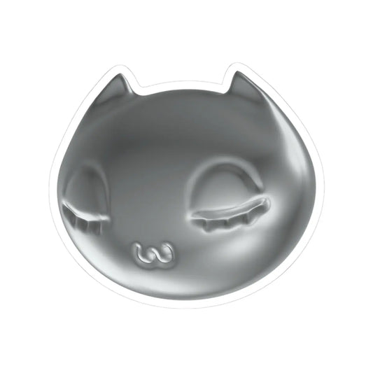 Silver Kawaii Cat Sticker — Shiny Metallic Kiss-Cut Decal for Laptops & Journals Printify