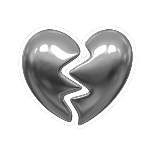 Broken Chrome Heart Sticker — Metallic Silver Kiss-Cut Decal for Laptops & Skateboards Printify