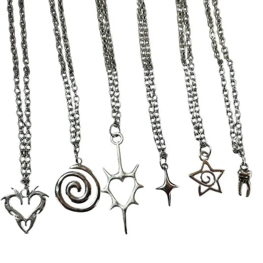 Y2K Flail Fire Heart Teeth Pendant Necklace for Women Men Charm Necklace Grunge Punk Fashion Jewelry ﻿ Vimpi